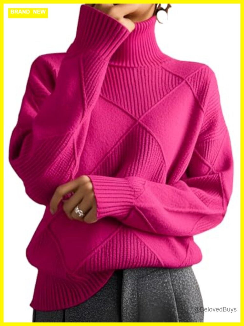 Womens Turtleneck Cable Knit Oversized Sweater Fall Winter Work Pullover